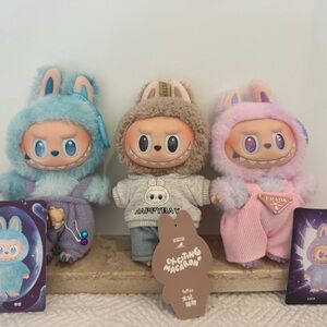 Labubu Set of 3 with Clothes- Blue, Beige, Pink